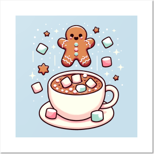 cute gingerbread cookies and hot chocolate Posters and Art